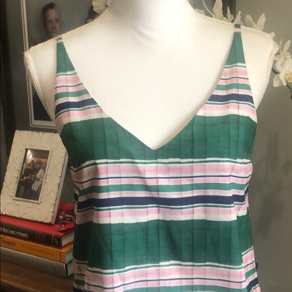 Topshop Faux Pleat Striped Slip Dress Green Pink 4 - Picture 4 of 7